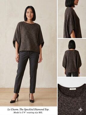 Le Charm Shimmer Knit Batwing Poncho Sweater – Size 2